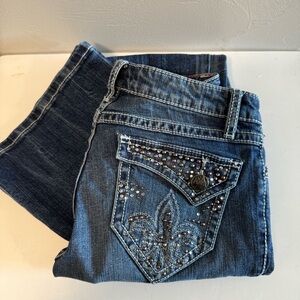 Wrangler Rock 47 Bootcut Low Rise Fleur De Lis Embellished Jean‎ WJX48CL 3/4x32